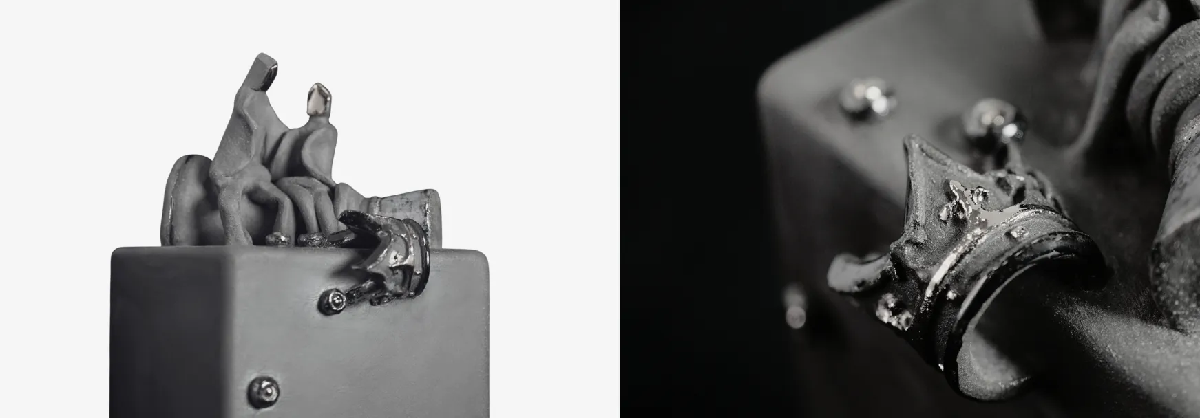 Autorinė mažoji skulptūra iš šamoto, dekoruota auksu.